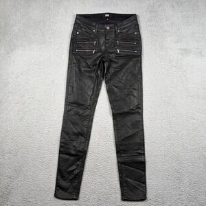 Paige Edgemont Black Silk Coated Skinny Moto Zipper Women Jean 26 USA Biker Goth